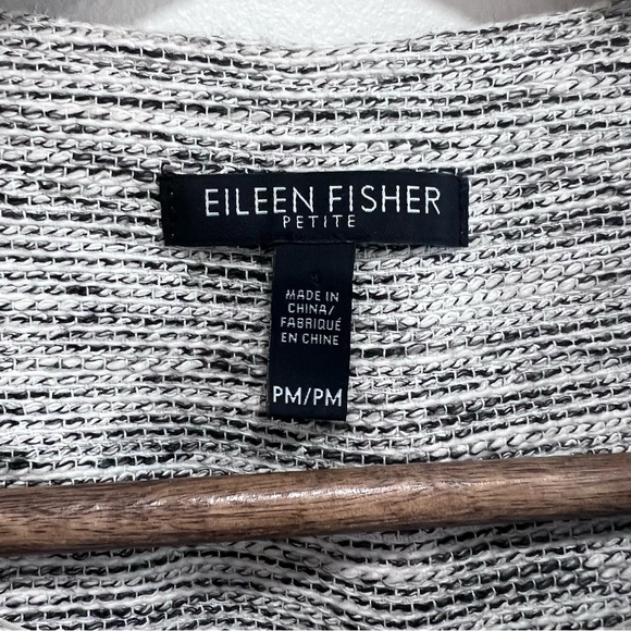 Eileen Fischer Woven Long 3/4 Sleeve Button Down Jacket, Round Neck, Ecru, P Med - Picture 6 of 11